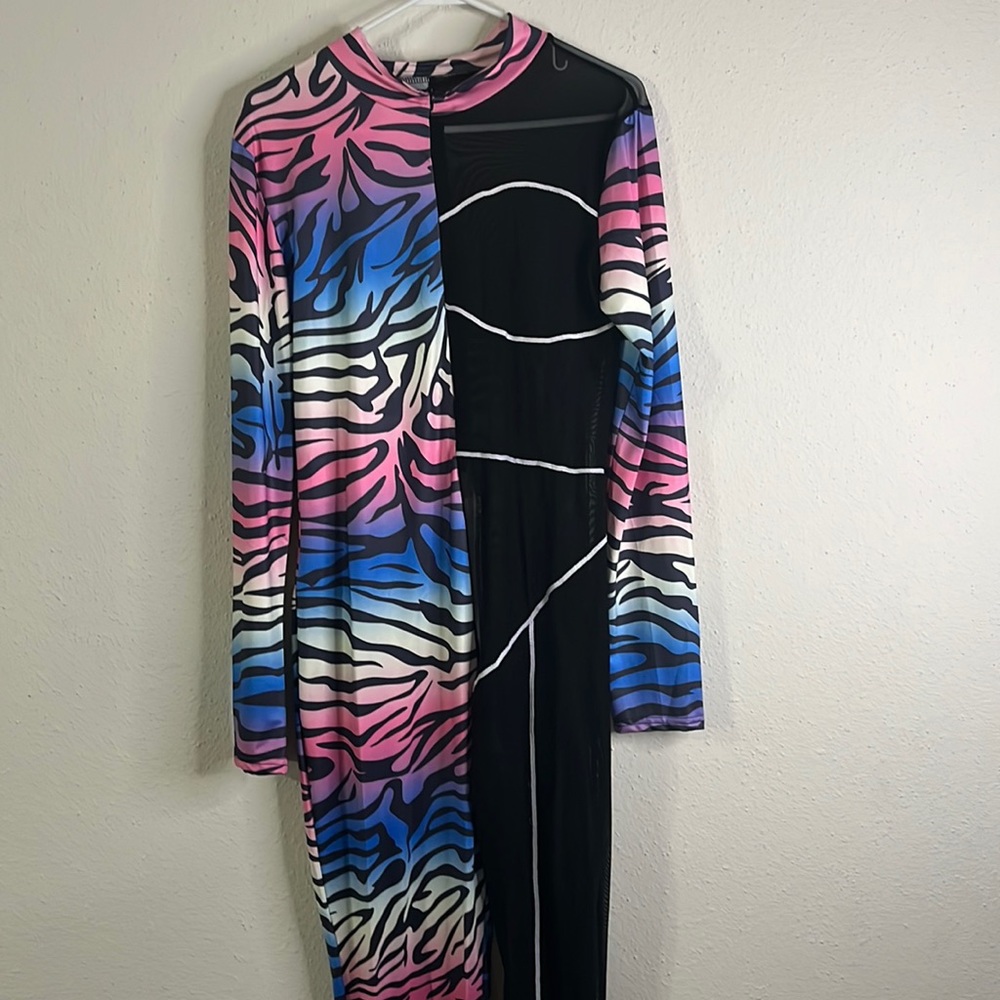 Sexy, full body, zebra bodysuit rainbow color, never worn